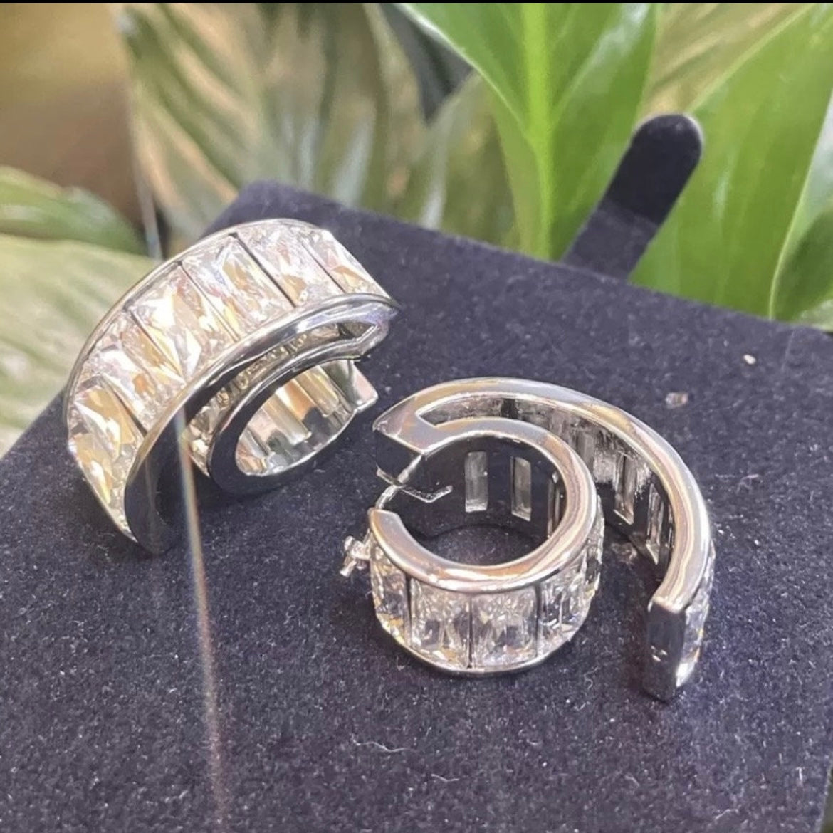 White Gold Plated w/ CZ Double Hoop Stud Earrings