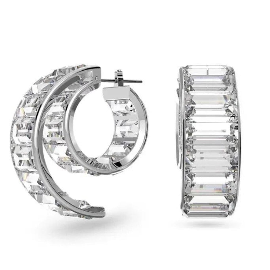 White Gold Plated w/ CZ Double Hoop Stud Earrings