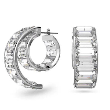 White Gold Plated w/ CZ Double Hoop Stud Earrings