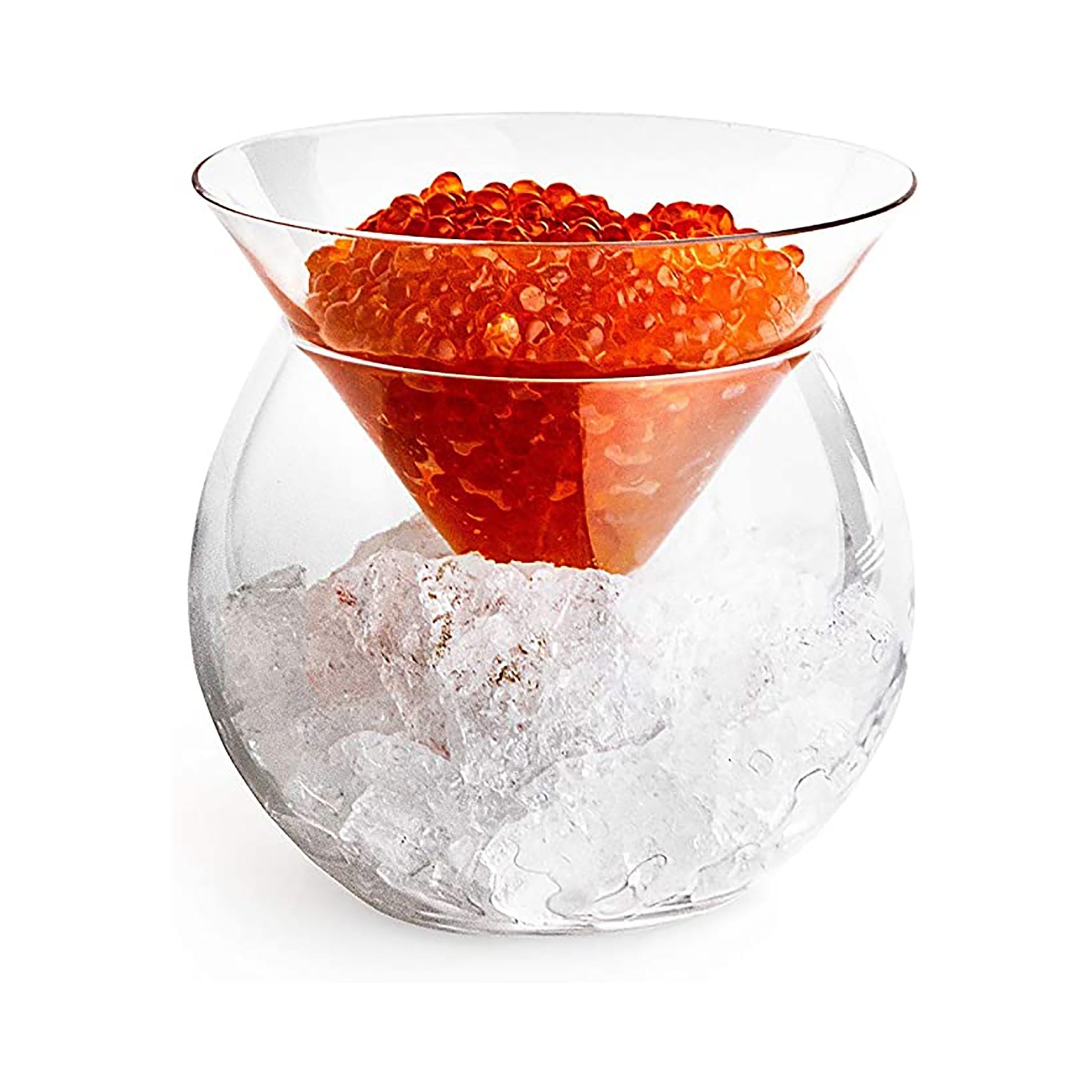 Caviar Glass Chiller Server Set Plus 2 pcs. x Mother of Pearl Caviar Spoon 3" – Universal Martini, Wine, Liquor Cocktail Chiller