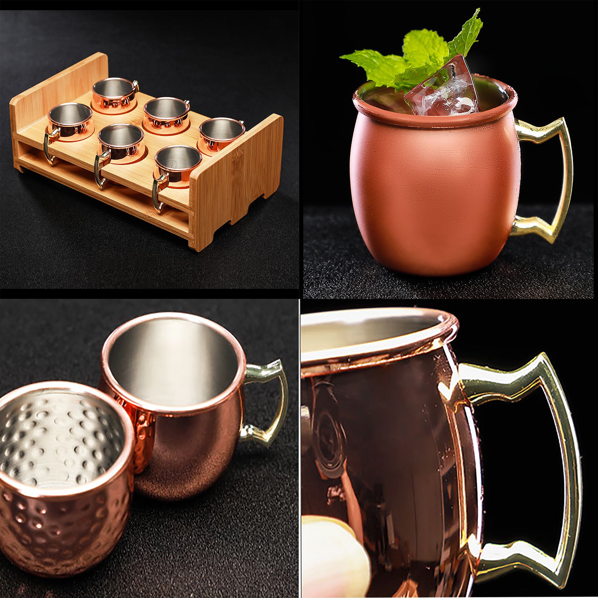 6 Pieces with Stand Mini Moscow Mugs 2 oz Mule Shot Glasses for Home, Kitchen, Bar Drinkaware Home Deco Home party gift anniversary