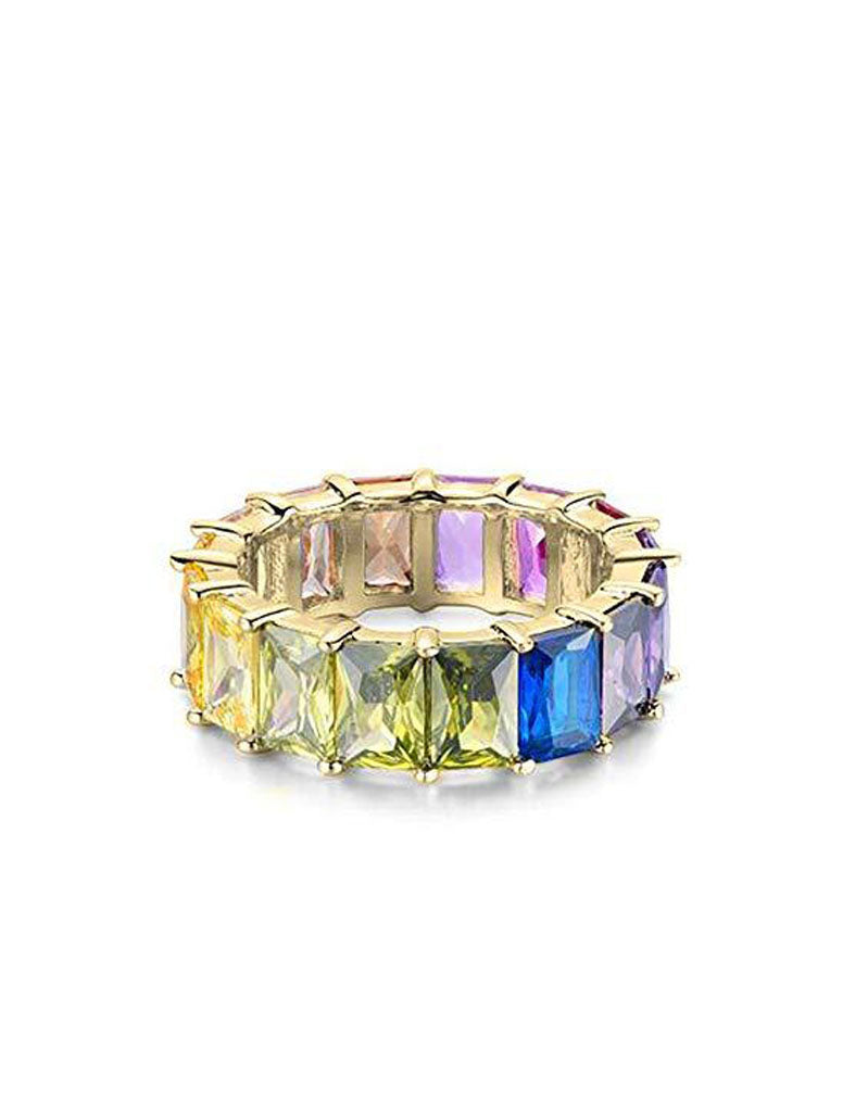 Multi Color Emerald Cut Eternity Band Cz Ring