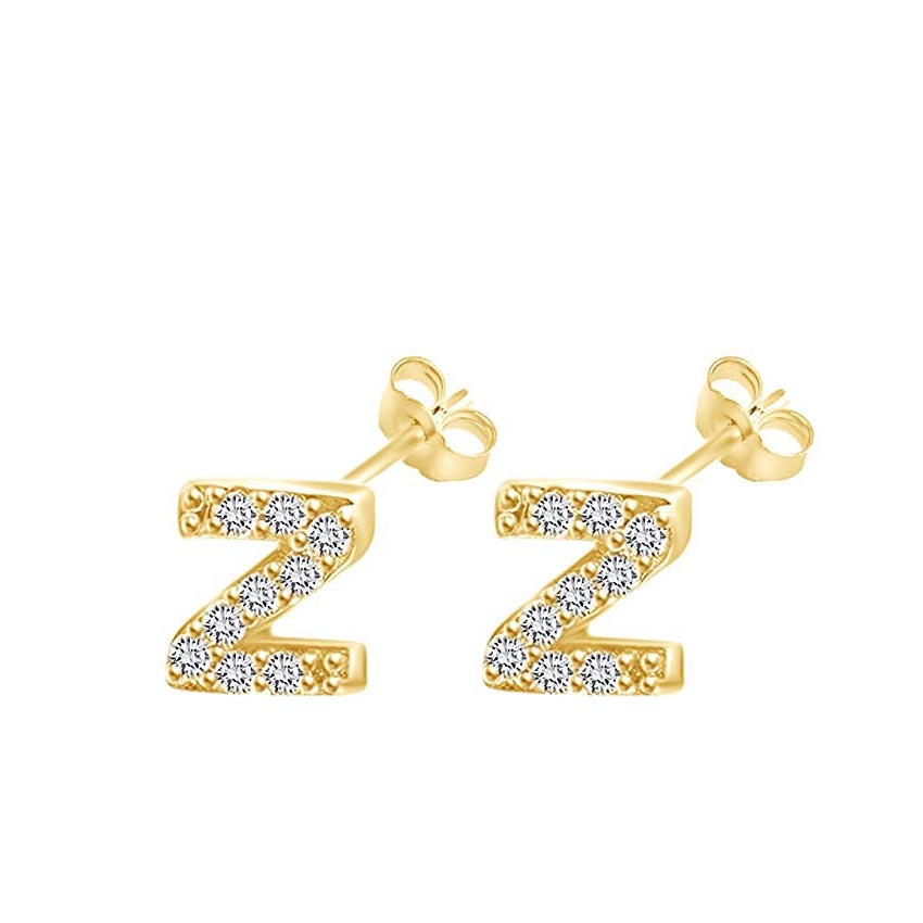 14K Gold Dipped CZ Initial Stud Earrings