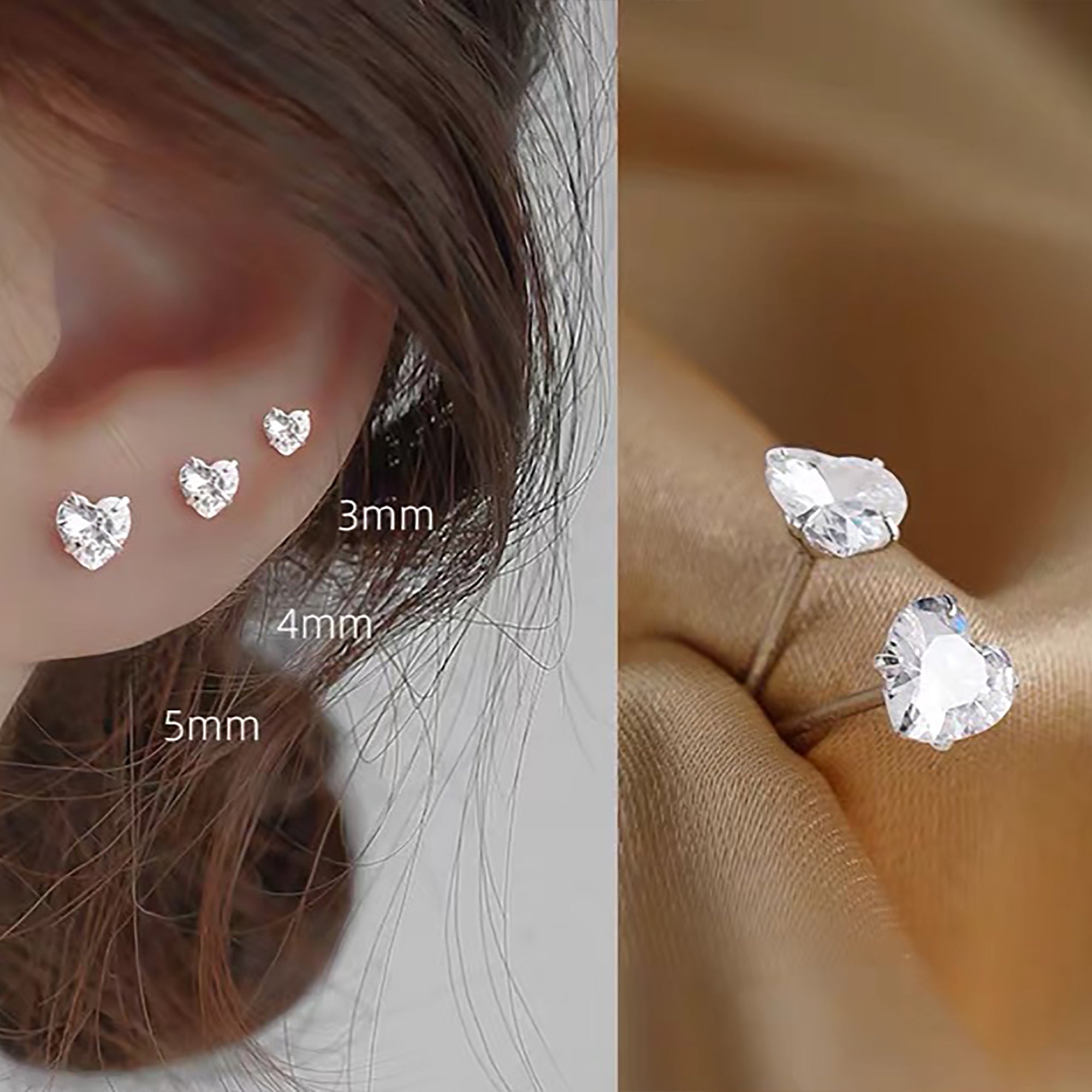 (3 / 4 / 5 mm) 925 Sterling Silver CZ Heart Stud Earrings Gift Party wedding influencer styling KOL / Youtuber / Celebrity / Fashion Icon