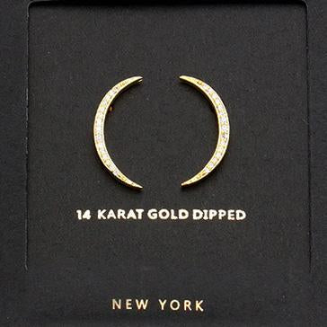 Gold Dipped w CZ Moon Pendant Necklace