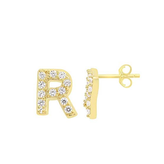 14K Gold Dipped CZ Initial Stud Earrings