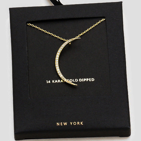 14K Gold Dipped CZ Moon Necklace