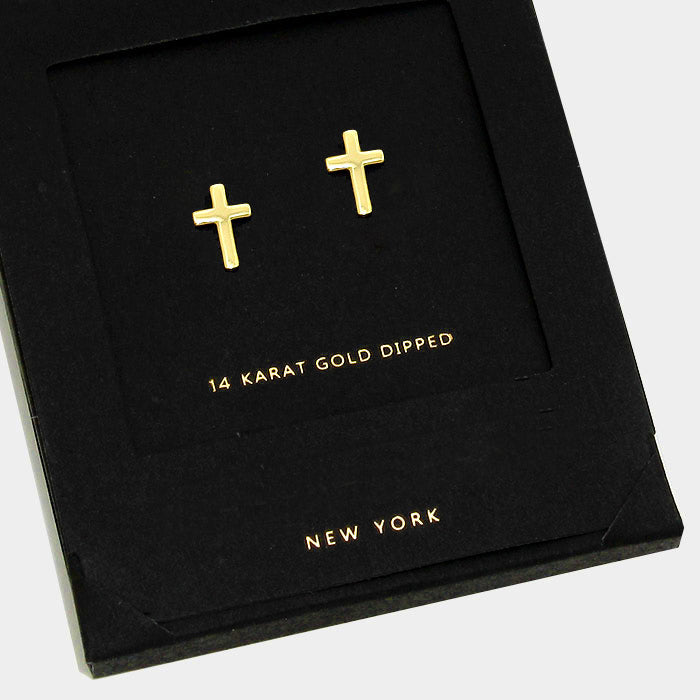 AnChus Gold Dipped Cross Stud Earrings