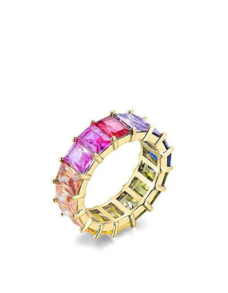 Multi Color Emerald Cut Eternity Band Cz Ring