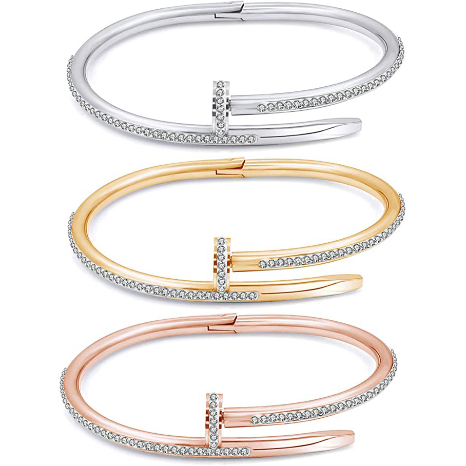 3 in 1 Set Nail Bangle with CZ Bracelet