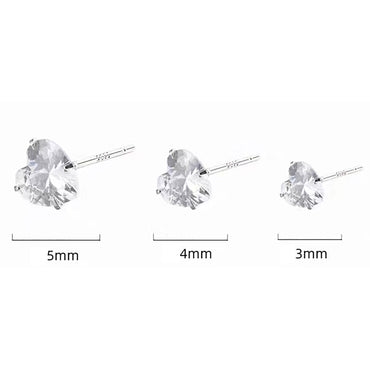 (3 / 4 / 5 mm) 925 Sterling Silver CZ Heart Stud Earrings Gift Party wedding influencer styling KOL / Youtuber / Celebrity / Fashion Icon