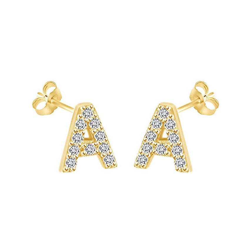 14K Gold Dipped CZ Initial Stud Earrings