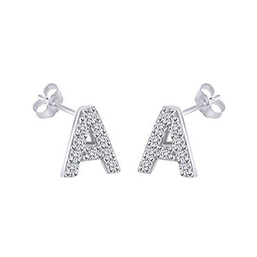 White Gold CZ Initial Stud Earrings