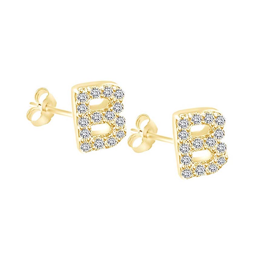 14K Gold Dipped CZ Initial Stud Earrings