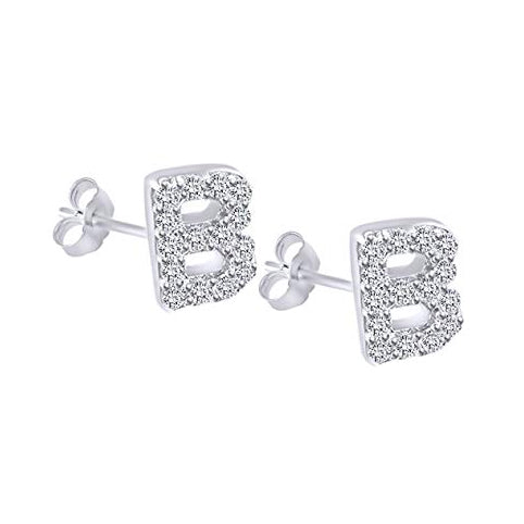 White Gold CZ Initial Stud Earrings