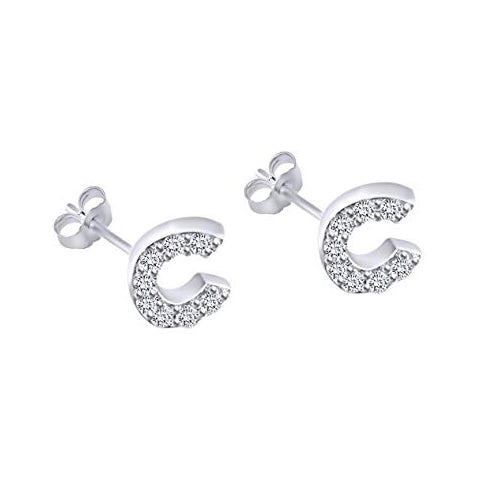 White Gold CZ Initial Stud Earrings