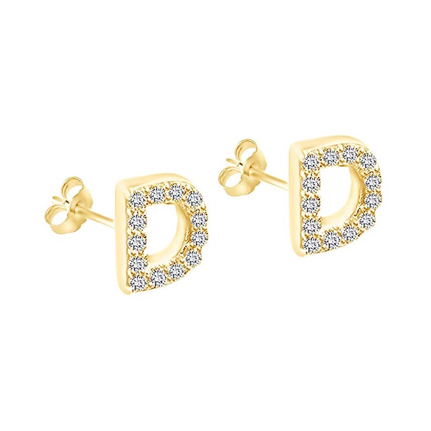 14K Gold Dipped CZ Initial Stud Earrings