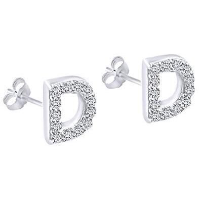 White Gold CZ Initial Stud Earrings