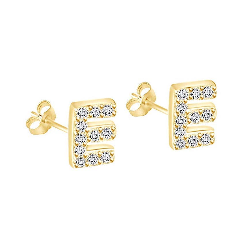 14K Gold Dipped CZ Initial Stud Earrings