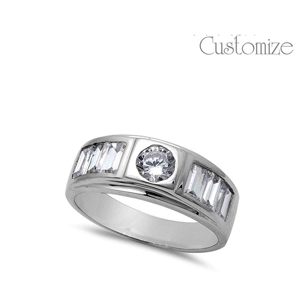 (Customized) AnChus Sterling Silver w Cubic Zirconia Men's Ring