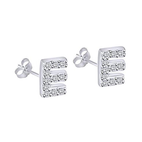 White Gold CZ Initial Stud Earrings