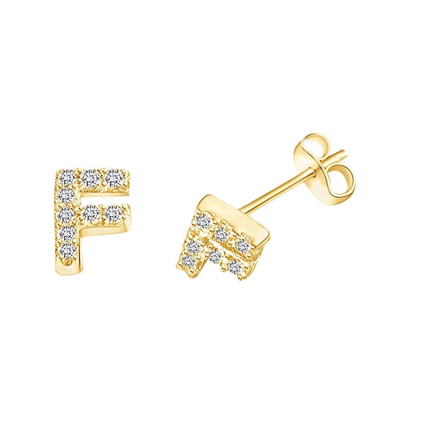 14K Gold Dipped CZ Initial Stud Earrings