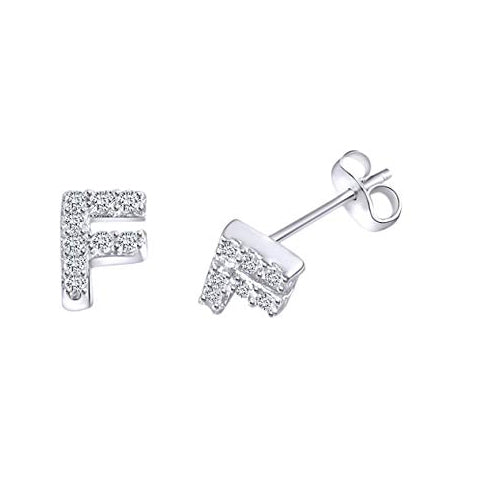 White Gold CZ Initial Stud Earrings