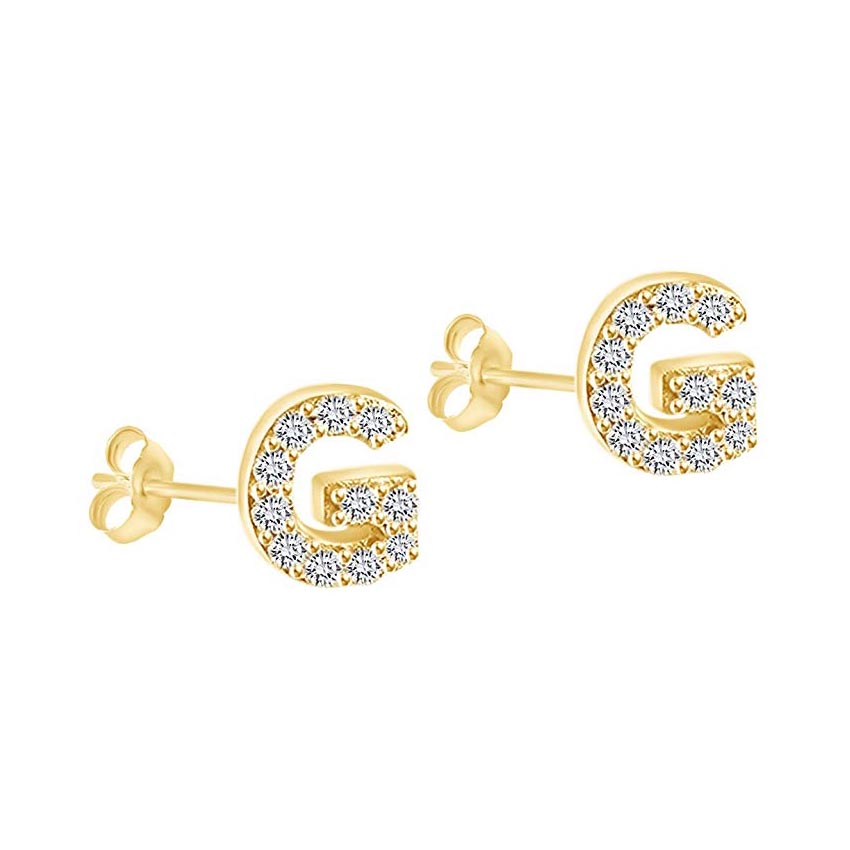 14K Gold Dipped CZ Initial Stud Earrings