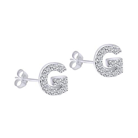 White Gold CZ Initial Stud Earrings