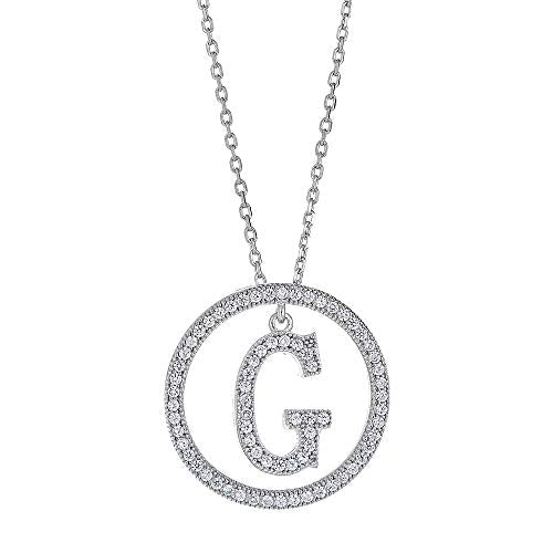 White Gold Plated Sterling Silver Circle CZ Initial Pendant Necklace