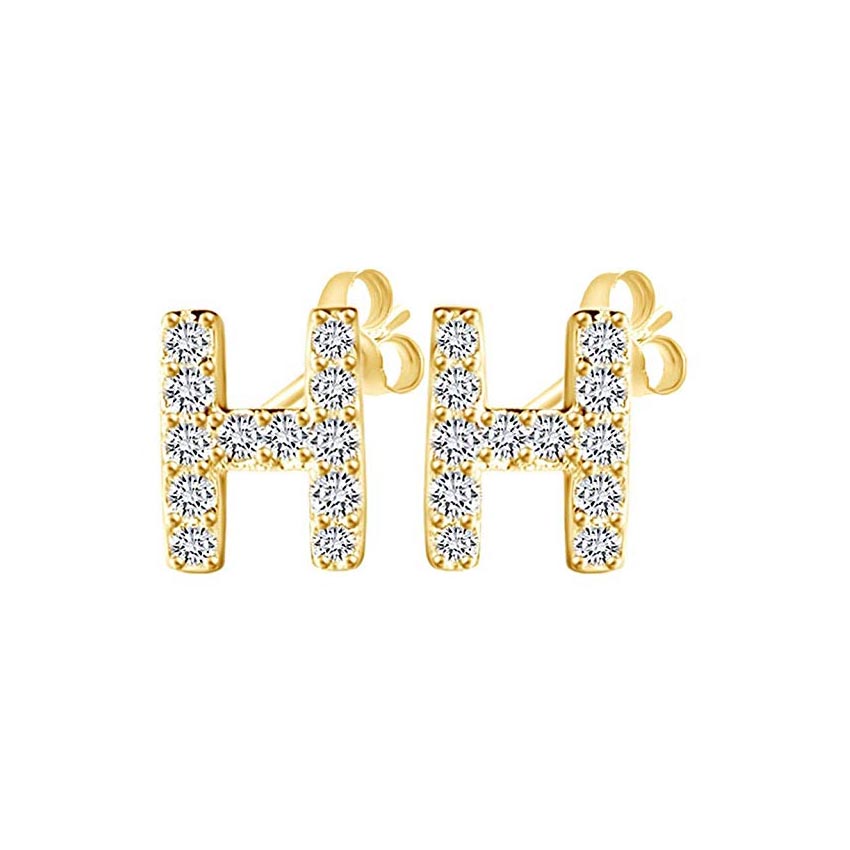 14K Gold Dipped CZ Initial Stud Earrings