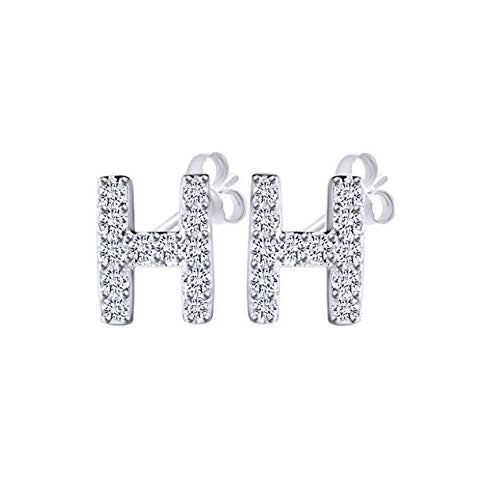 White Gold CZ Initial Stud Earrings