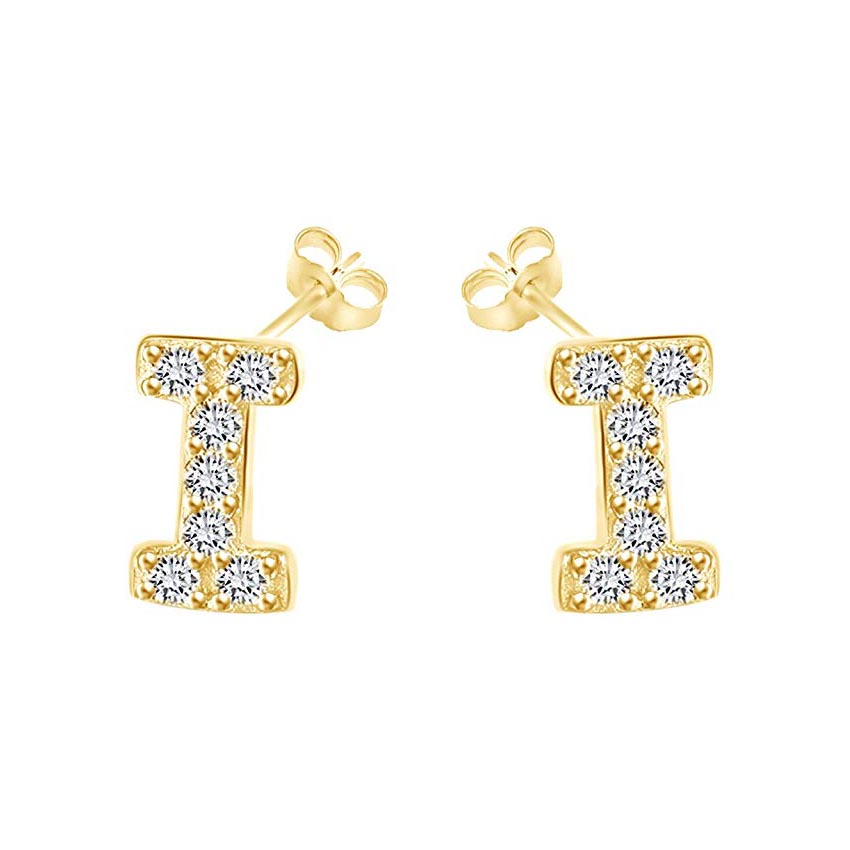 14K Gold Dipped CZ Initial Stud Earrings