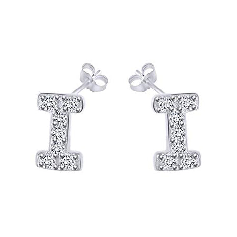 White Gold CZ Initial Stud Earrings