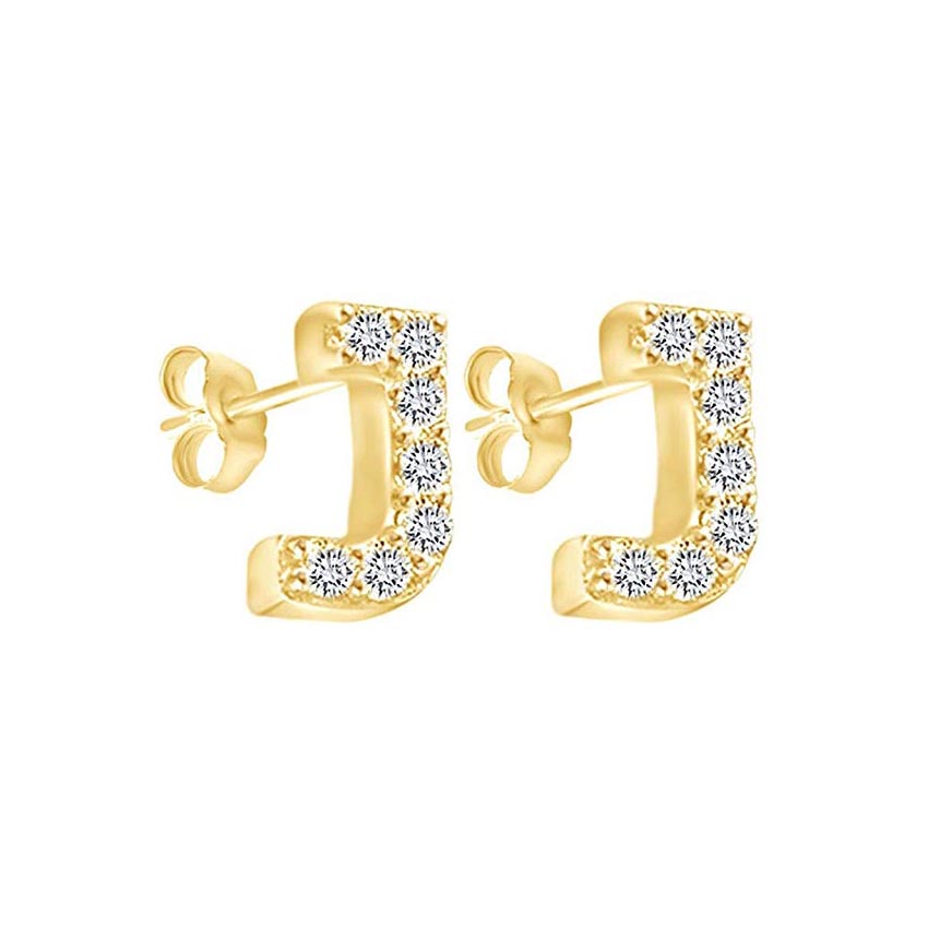 14K Gold Dipped CZ Initial Stud Earrings