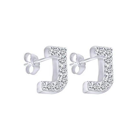 White Gold CZ Initial Stud Earrings