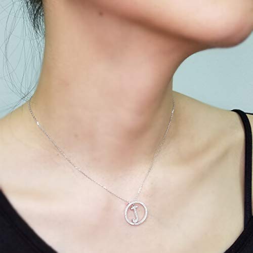 White Gold Plated Sterling Silver Circle CZ Initial Pendant Necklace