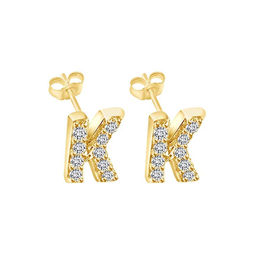 14K Gold Dipped CZ Initial Stud Earrings