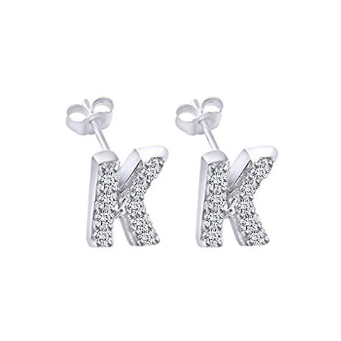 White Gold CZ Initial Stud Earrings