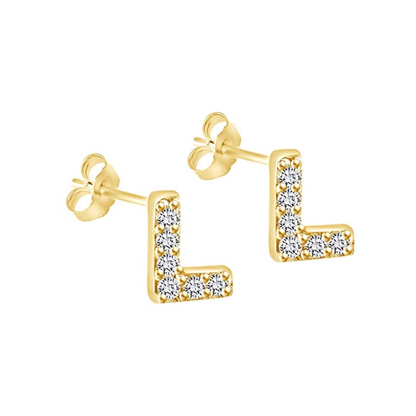 14K Gold Dipped CZ Initial Stud Earrings