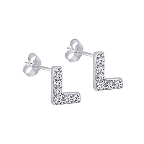 White Gold CZ Initial Stud Earrings