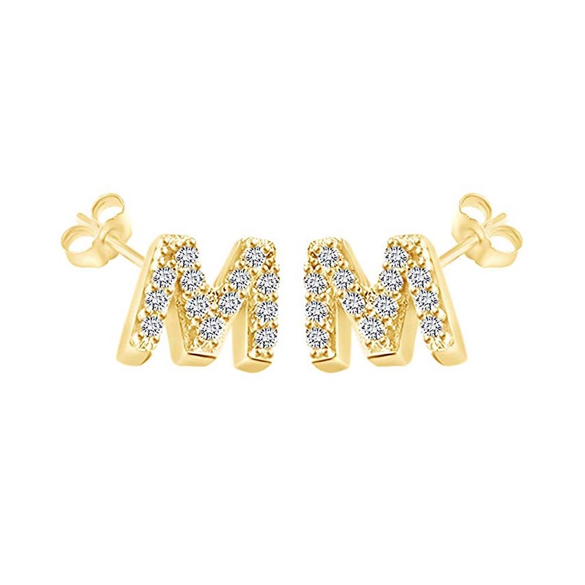 14K Gold Dipped CZ Initial Stud Earrings