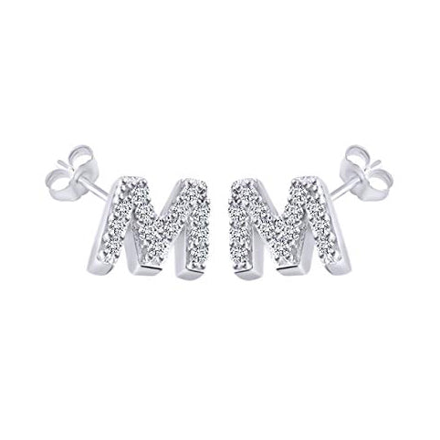 White Gold CZ Initial Stud Earrings