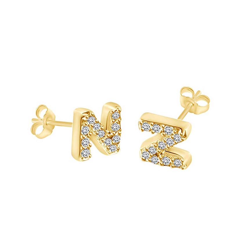 14K Gold Dipped CZ Initial Stud Earrings