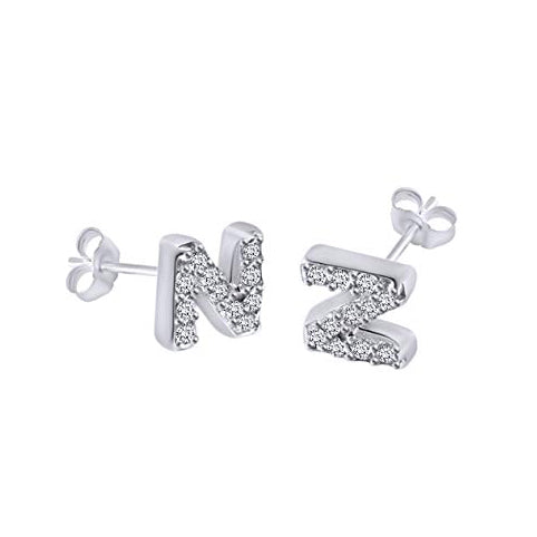 White Gold CZ Initial Stud Earrings