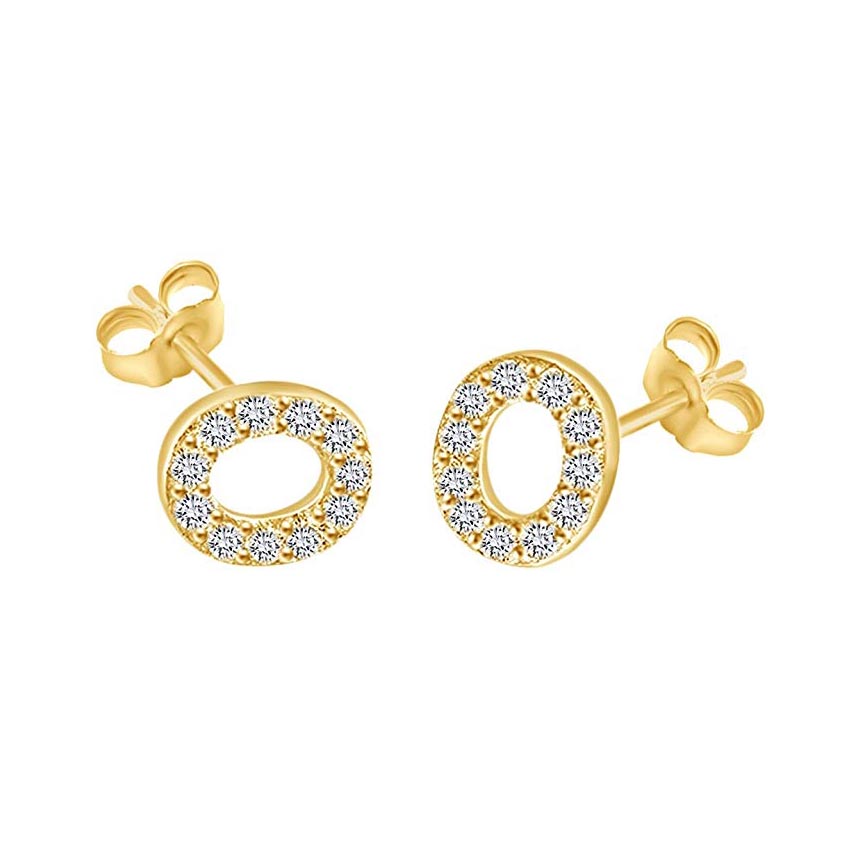 14K Gold Dipped CZ Initial Stud Earrings