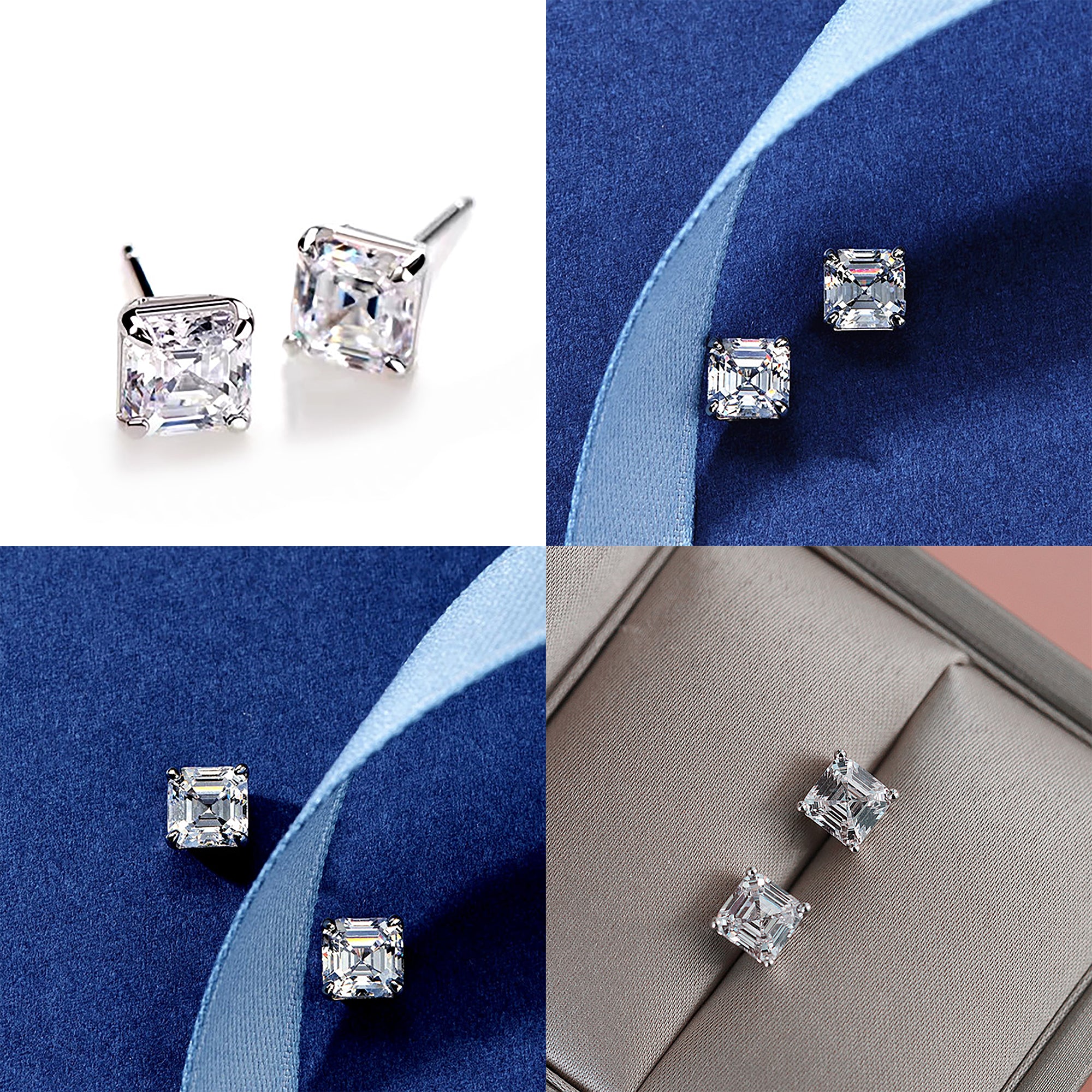 Princess Cut CZ Stud Earrings Adjustable gift valentine's Day Birthday anniversary KOL fashion