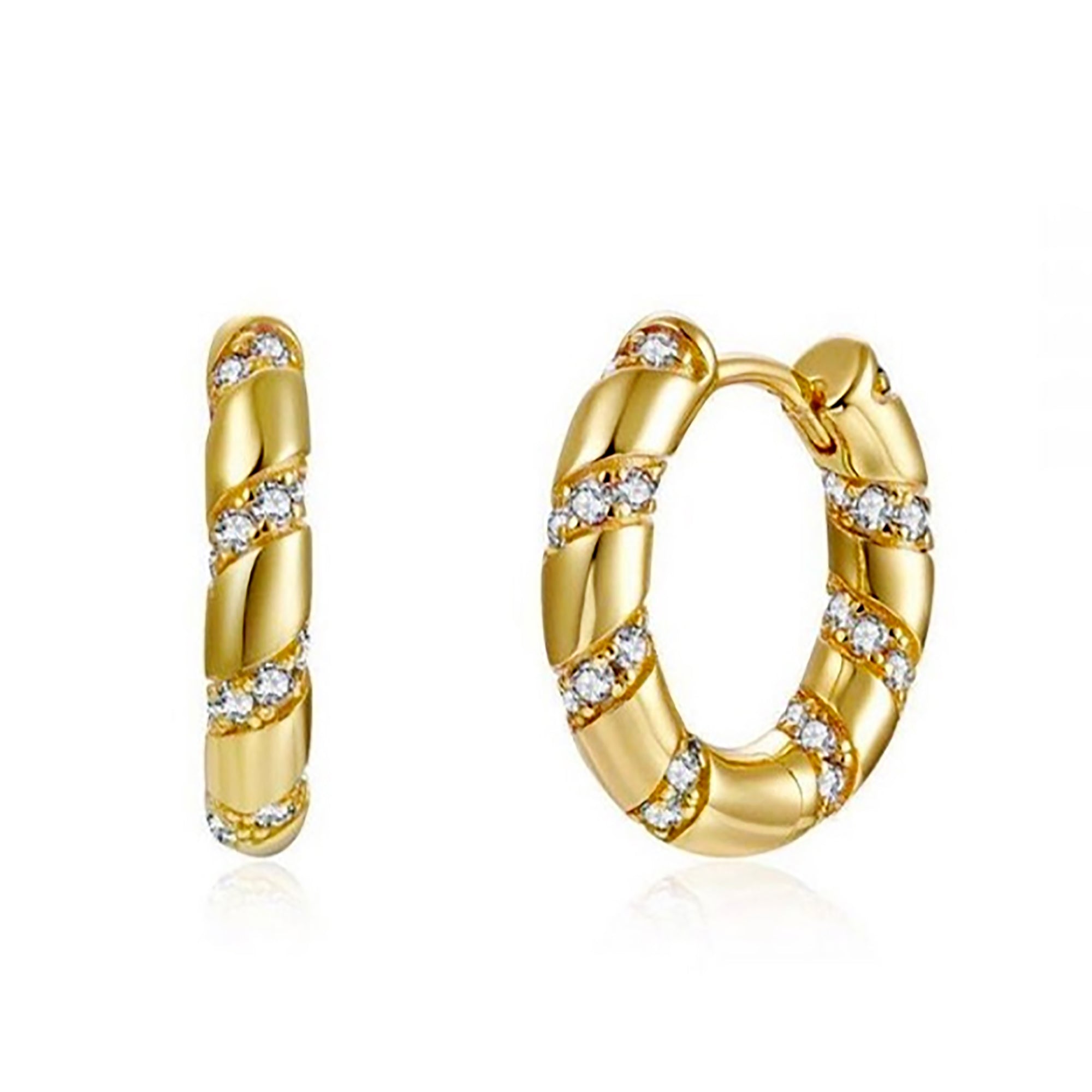 18K Gold Plated Swirl CZ Hoop Earrings