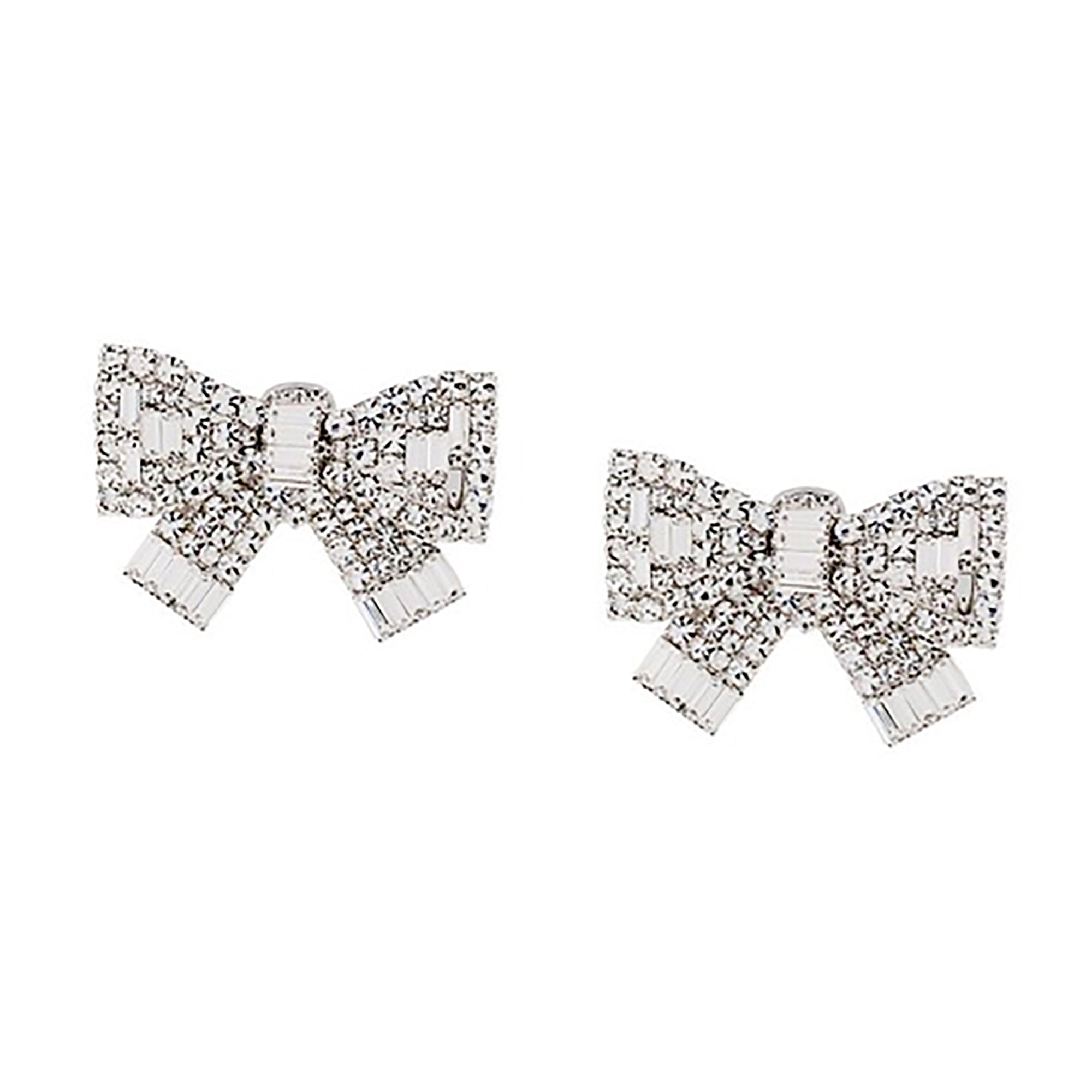 White Gold Plated w/ CZ Bow Stud Earrings