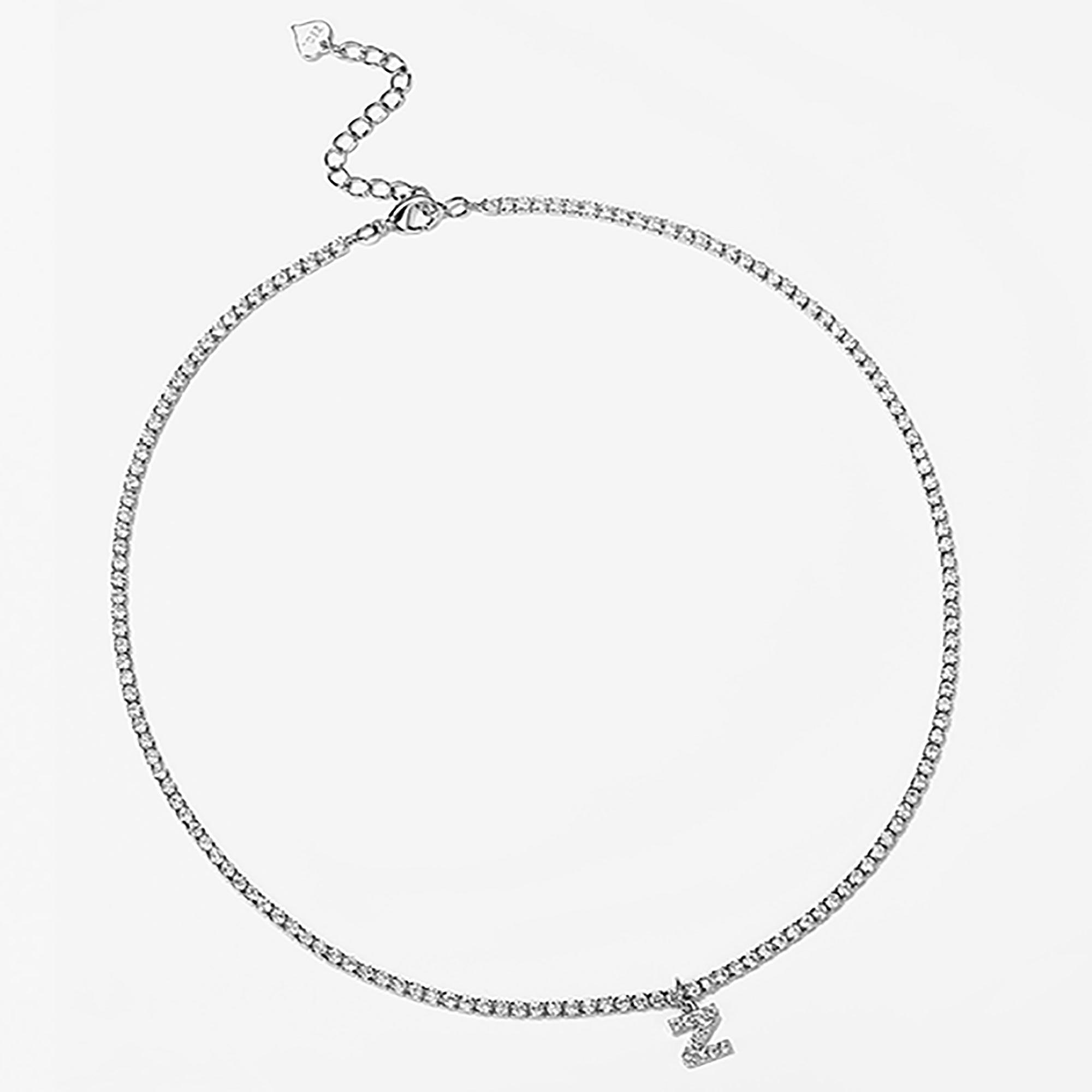 White Gold Plated CZ Letters / Initial Choker Necklace